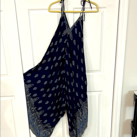 Navy and White Patterned Harem Jumpsuit - Picture 1 of 6